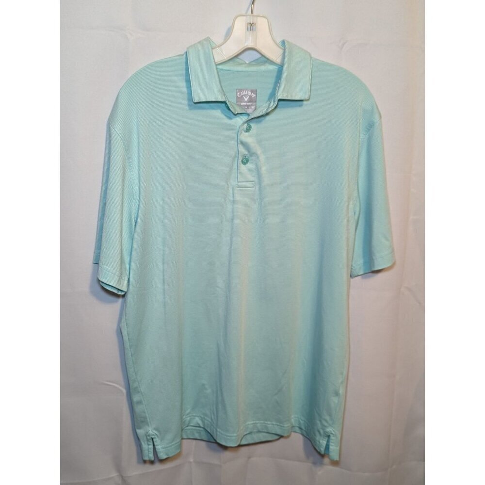 Callaway Mens Size Medium Blue Pin Stripped Opti Dry Short Sleeve Polo Golf